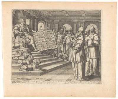 Motetdruck und Titelblatt mit Salomo als Komponist des Hohelieds Canticum Canticorum (Titel auf Objekt) Hohelied Salomos (Serientitel) von Johann Sadeler (I)