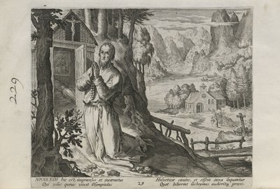 Nicoleos, Tafel 29 von 30 aus der Serie Sylvae Sacrae (Eremiten in Landschaften) von Johann Sadeler I