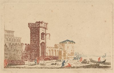 [Eine von] Sechs farbigen Gravuren von Burgen, Ruinen und Meereslandschaften von Johann Teyler