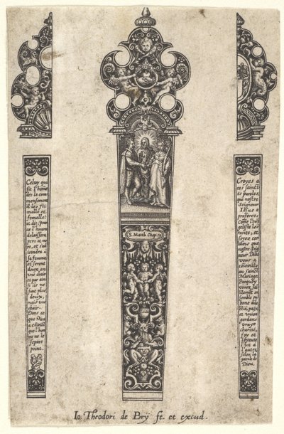 Design für Messergriff zur Erinnerung an eine Hochzeit, ca. 1580-1600 von Johann Theodor de Bry