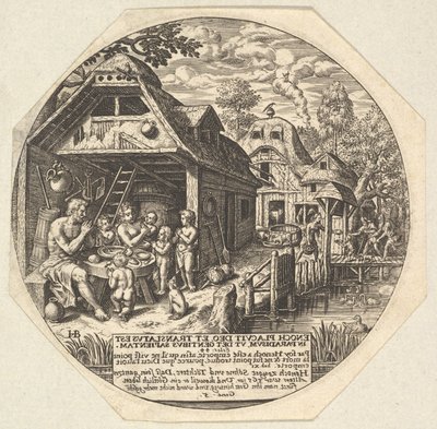 Henoch und seine Familie um einen Esstisch, ca. 1580-1623 von Johann Theodor de Bry