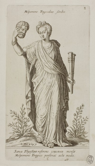 Melpomene, Muse der Tragödie, Tafel 8 aus Parnassus Biceps von Johann Theodor de Bry