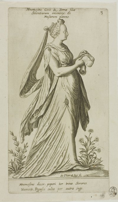 Mnemosyne (Erinnerung), Tafel 3 aus Parnassus Biceps von Johann Theodor de Bry