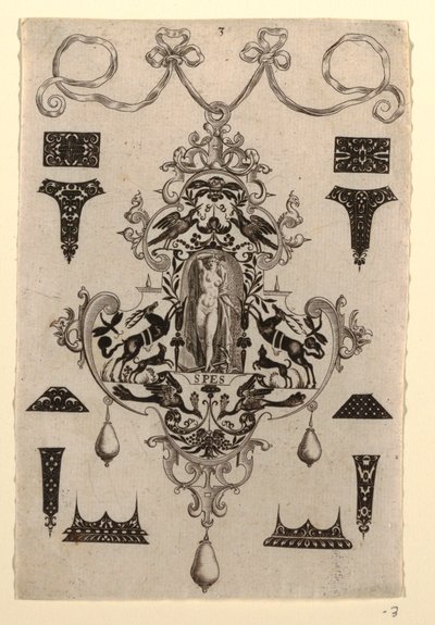 Anhängerdesign mit der Tugend Hoffnung, Tafel 3, aus einer Serie von acht Anhängerdesigns mit den Kardinaltugenden von Johann Theodor de Bry