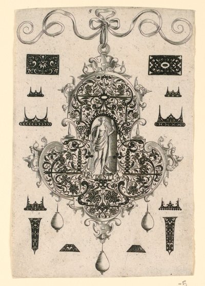 Tafel 5, aus einer Serie von acht Anhängerdesigns mit den Kardinaltugenden von Johann Theodor de Bry