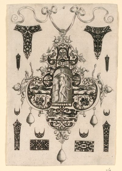 Tafel 6, aus einer Serie von acht Anhängedesigns mit den Kardinaltugenden von Johann Theodor de Bry