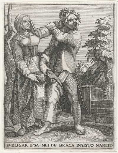 Kampf um die Hose (Emblemata Saecularia, 1596) von Johann Theodor de Bry