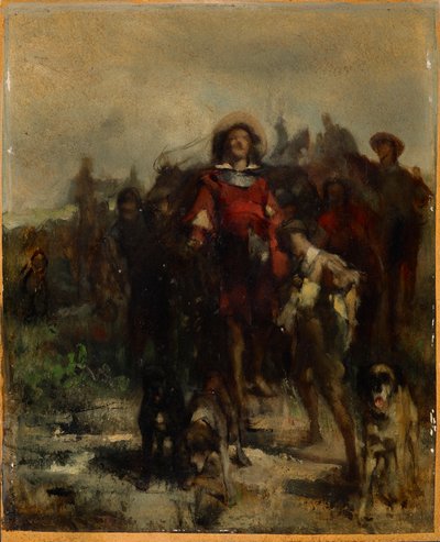 Ritter, Knabe und drei Hunde, möglicherweise auf der Jagd von Johann  Till der Jüngere