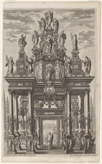 Frontispiz mit Triumphbogen mit Christus und den Aposteln von Johann Ulrich Kraus