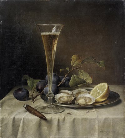 Stillleben mit Champagner und Austern, 1857 von Johann Wilhelm Preyer