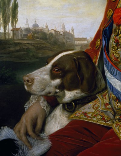 Hund, Detail aus einem Porträt von Ferdinand von Bourbon, Herzog von Parma von Johann Zoffany