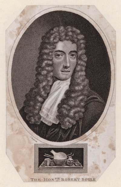Robert Boyle, anglo-irischer Naturphilosoph und Chemiker (Stich) von Johannes (after) Kerseboom