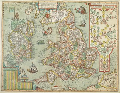 Karte von England und Irland, gezeichnet 1606 (kolorierter Kupferstich) von Johannes Baptista Vrints