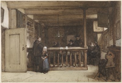 Zahltag: Das Schiffszimmer im Gerichtshaus von Nieuw-Loosdrecht, ausgestattet mit Figuren aus dem 17. Jahrhundert von Johannes Bosboom