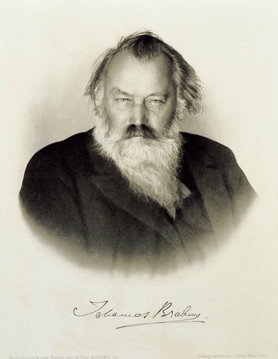 Porträt des deutschen Komponisten, Pianisten und Dirigenten Johannes Brahms (Stich) von Johannes Brahms