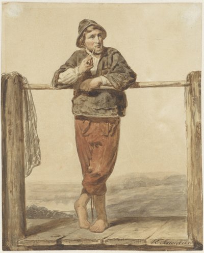 Pfeiferauchender, stehender Mann von vorne von Johannes Engel Masurel