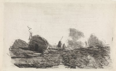 Landschaft mit einer Scheune und zwei Reitern von Johannes Franciscus Hoppenbrouwers