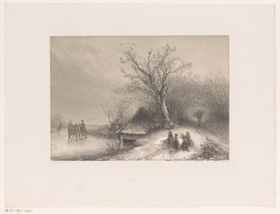 Winteransicht mit Pferdeschlitten auf dem Eis von Johannes Franciscus Hoppenbrouwers