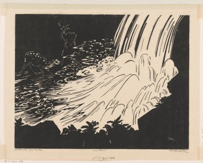 Wasserfall mit Hirschen von Johannes Frederik Engelbert ten Klooster (signed by artist)