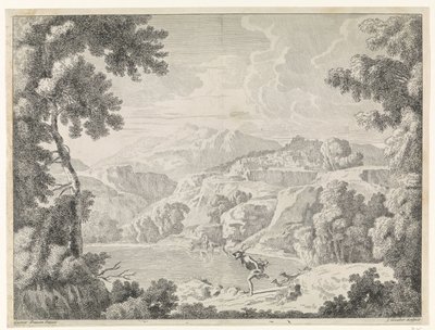 Actaeon wird von der badenden Diana in einen Hirsch verwandelt (Landschaften nach Gaspar Poussin) von Johannes Glauber