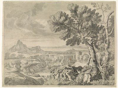 Landschaft mit Schlucht und Wasserfall von Johannes Glauber