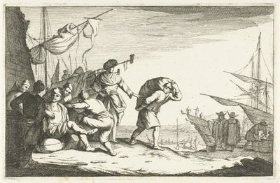 Hafen mit konversierenden Kaufleuten von Johannes Gronsveld