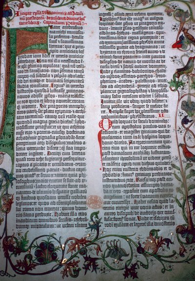 Eine Seite aus der Gutenberg-Bibel, 15. Jahrhundert von Johannes Gutenberg