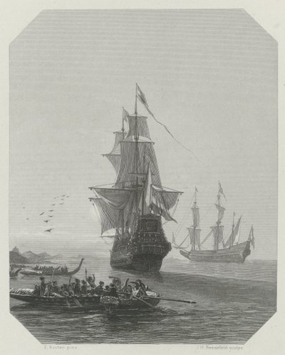 Ankunft von Abel Tasman in Neuseeland, 1642-1643, ca. 1865 von Johannes Heinrich Maria Hubert Rennefeld