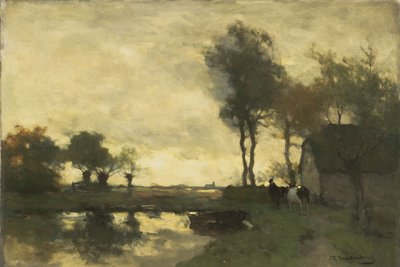 Landschaft mit einem Bauernhof in der Nähe eines Sees von Johannes Hendrik Weissenbruch
