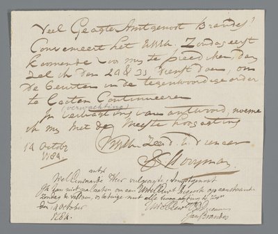 Brief von Pfarrer Hooyman an Jan Brandes von Johannes Hooyman