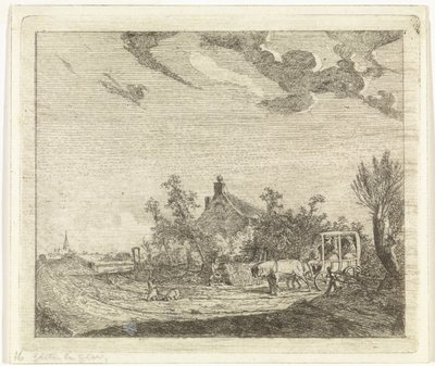 Pferd und Wagen vor einem Haus von Johannes Huibert Prins