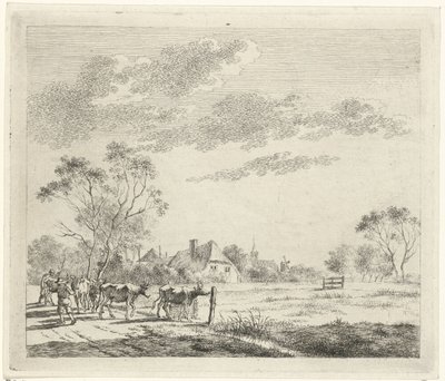 Landschaft mit Bauernhof und Kühen von Johannes Janson