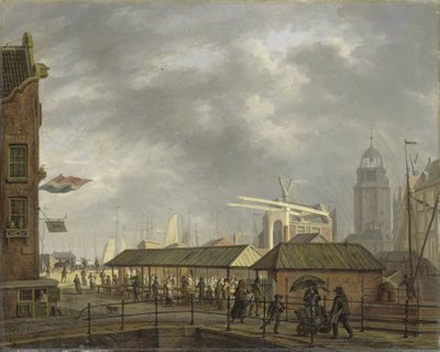 Der kleine Fischmarkt an der Ecke der Brouwersgracht und Singel, Amsterdam von Johannes Jelgerhuis