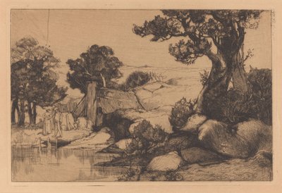 Landschaft mit Mann und Frau am Ufer von Johannes Josephus Aarts