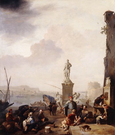 Ein Mittelmeerhafen mit dem Denkmal des Großherzogs Ferdanindo I. von Toskana in Livorno von Johannes Lingelbach