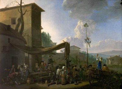 Dorffest, Bauern feiern vor einem Gasthaus, frühe 1650er von Johannes Lingelbach