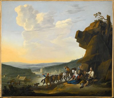 Südliche Landschaft mit Fähre von Johannes Lingelbach