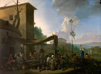 Dorfszene mit feiernden Bauern von Johannes Lingelbach