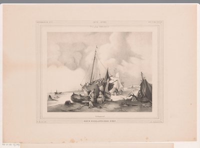 Holländische Küste mit Booten und Menschen von Johannes Lodewijk Riedel