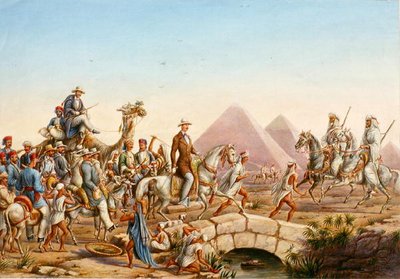Prinz Albert von Preußen mit seinem Gefolge bei einer Besichtigung der Pyramiden von Gizeh von Johannes Rabe