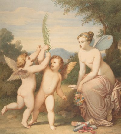 Eros und Anteros mit Psyche, die sie betrachtet von Johannes Riepenhausen