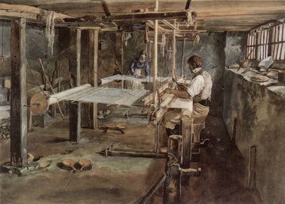 Appenzeller Weberpaar bei der Arbeit am Handwebstuhl, um 1830 von Johannes Schiess