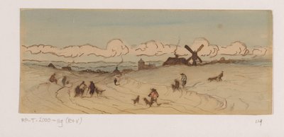 Landschaft in der Dünenregion mit Jägern und Hunden von Johannes Tavenraat