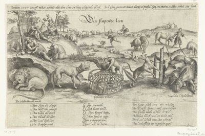Der schlafende Löwe, 1567 von Johannes Wierix (attributed to)