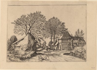 Straße mit Scheune und Hütten von Johannes and Lucas van Doetechum after Master of the Small Landscapes