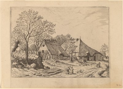 Bauernhof mit Schuppen und Ziehbrunnen von Johannes and Lucas van Doetechum after the Master of the Small Landscapes