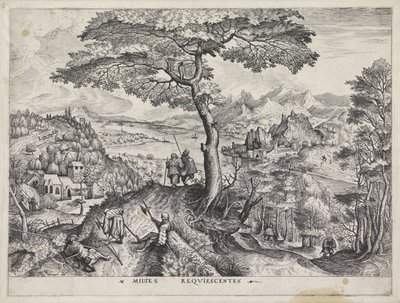 Landschaft mit ruhenden Soldaten von Johannes of Lucas van Doetechum
