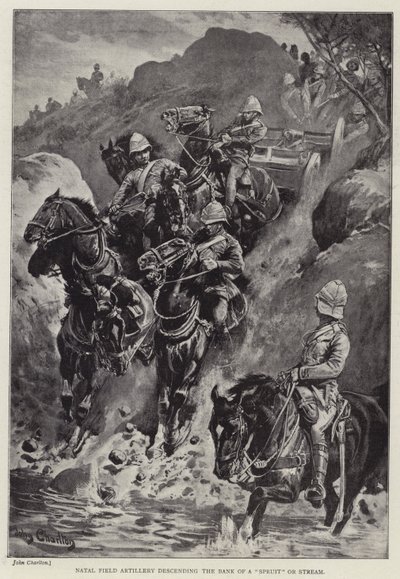 Natal Feldartillerie steigt den Ufer eines "Spruit" oder Baches hinab von John (after) Charlton