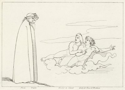 Ein Gespräch mit Guido Di Brettinoro, Fegefeuer, Gesang 14 (Gravur) von John (after) Flaxman