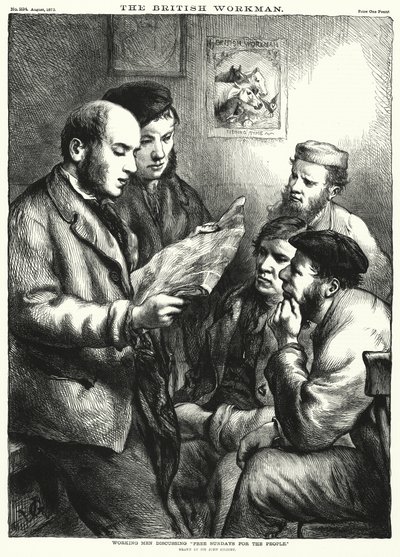 Arbeiter diskutieren "Freie Sonntage für das Volk" von John (after) Gilbert